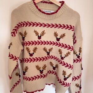Christmas Cream and Red Reindeer Sweater